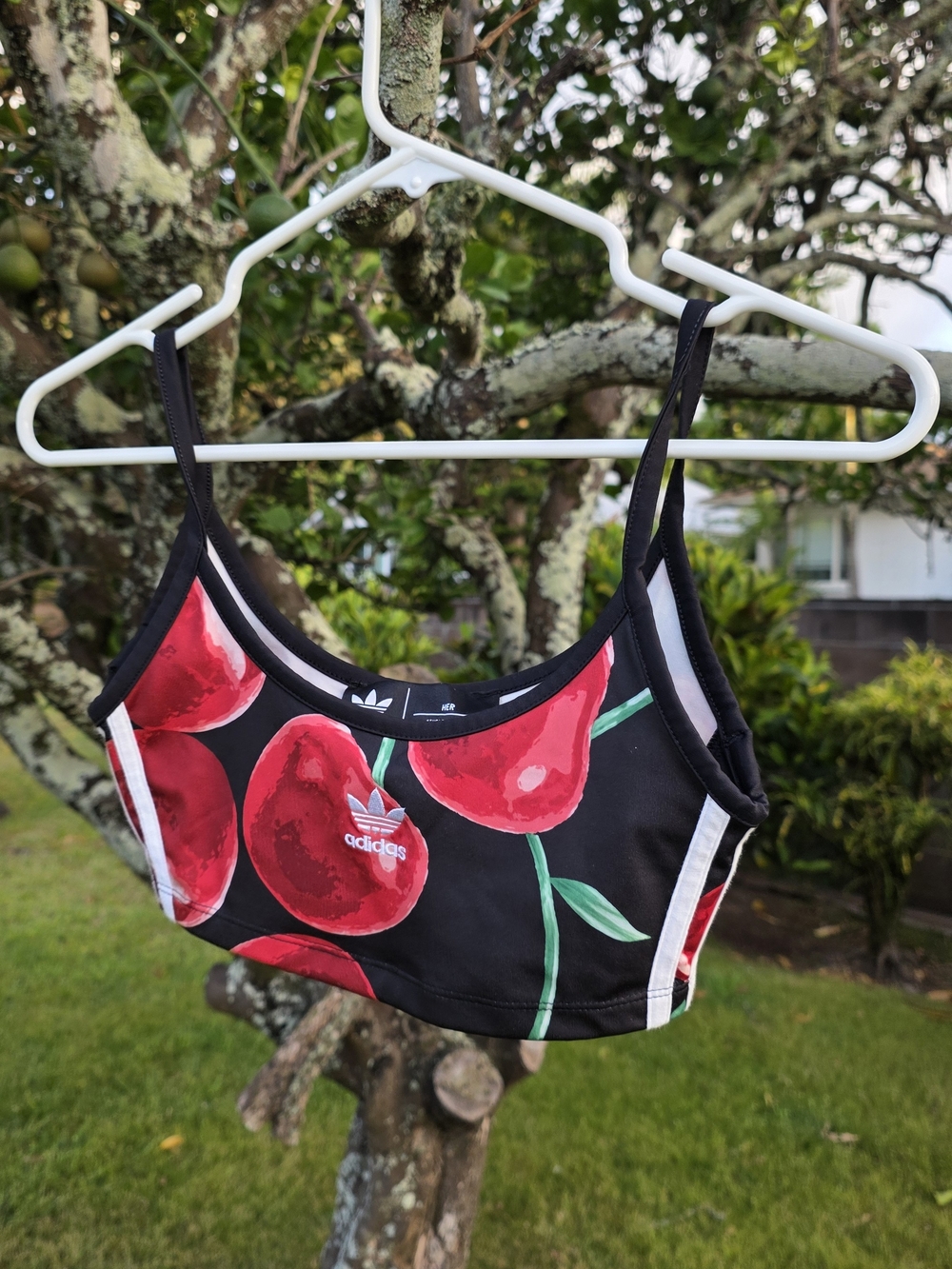 Adidas Cherry Print Crop Top - Black & Red - Picture 3 of 9
